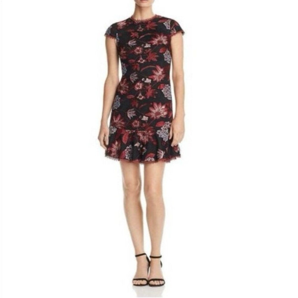 Aidan by Aidan Mattox Sz 8 Cap Sleeve Bodycon Floral Embroidered Dress Cocktail